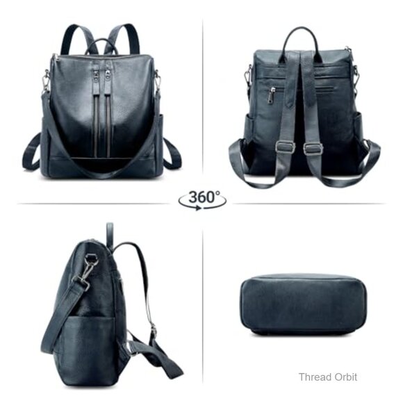 Leather Convertible Backpack Purse for Women, Travel Handbag with 9 Pockets